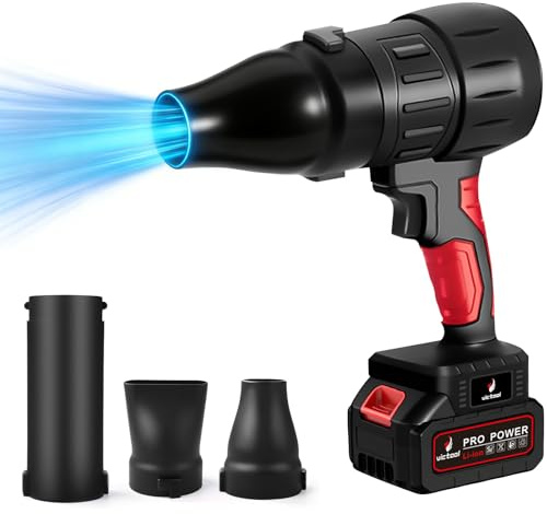 Souffleur à feuilles turbo à main avec ventilateur sans fil, 800W 35000 tr/min avec batterie 1300mAh et 3 buses, souffleur à air portable pour feuilles, poussière, neige, déblayage de voiture
