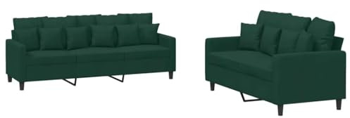 Mhdvray 2-TLG. Sofagarnitur Dunkelgrün Samt 138 x 77 x 80 cm & 198 x 77 x 80 cm Big Sofa Couch mit Hockern und 18 Kissen für Wohnzimmer Büro Jugendzimmer kleine Räume