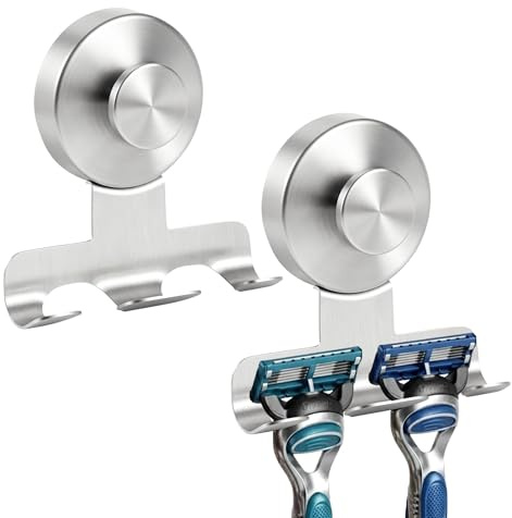 LUKDNEEY 2 Pack Razor Holder for Shower, Reusable Shower Hooks with Suction Cup, Bathroom Suction Hooks for Shaver Towels Robes
