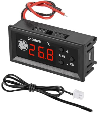 ALAMSCN DC 12V Lüfter Drehzahlregler 4 Pin PWM Lüftersteuerung | mit Digitale Anzeige Temperatur und Drehzahl LüfterDrehzahlregler mit Temperatursonde