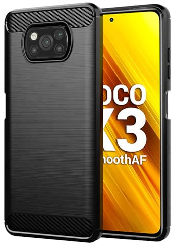 Techsuit für Xiaomi Poco X3 NFC Pro Hülle mit Soft Touch, Stoßfest, Kameraschutz, Erhöhte Kanten, Luftkissen Ecken, Anti Fingerabdruck, Flexibel, Carbon Silicone Series, Schwarz