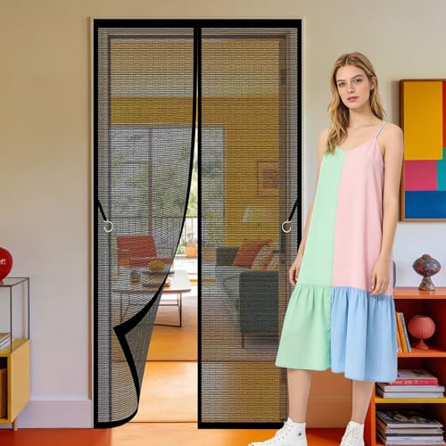 Cortinas Mosquiteras para Puertas 200 x 300 cm Magnético Automático Puerta de Malla Magnética Mantiene El Aire Fresco para Puertas de Patio y Balconeras, Negro