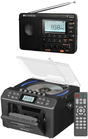 Retekess V115 Radio Portátil Pequeña, Bundle with TR642 Reproductor de CD Portátil, SD/TF/USB,3 Modos de Grabación,Conectividad inalámbrica, Batería Recargable, como Regalo