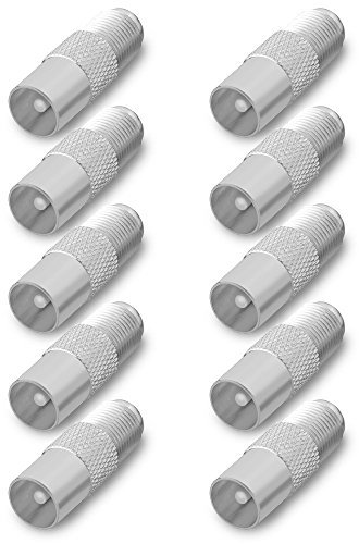 ARLI TV Adapter IEC 9,5 mm 10x Stecker Antenne Kabel Sat F-Adapter Coax Anlagen F-Stecker F-Buchse F-Kupplung F Verbindung Verbinder Übergang Koax 4K gerade (10 Stecker)