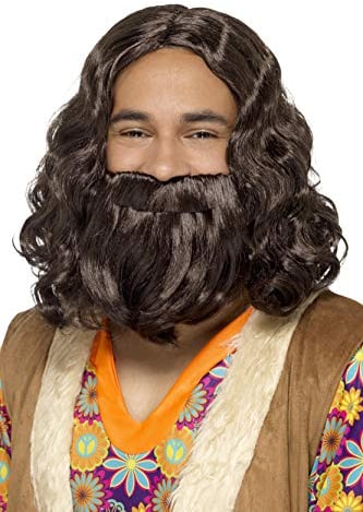 Smiffys Hippie/Jesus-Set mit Perücke und Bart, Braun