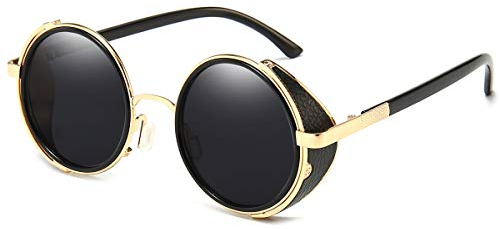 Dollger Steampunk Style Runde Retro Sonnenbrille Kleine Metallrahmen Classic Vintage UV Schutz Brille für Männer Frauen