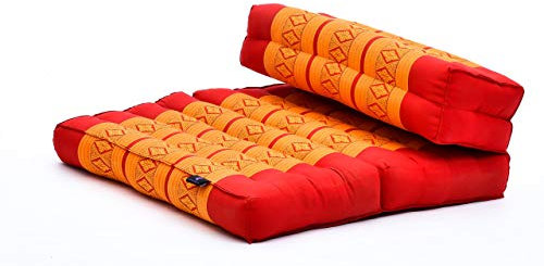 Leewadee Faltbarer Meditationssitz Yoga Sitzkissen platzsparendes universelles Meditationsset ökologisches Naturprodukt, Kapok, 50 x 70 cm, Orange Rot