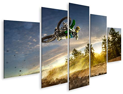 islandburner Bild auf Leinwand Dirt Bike Motocross Rider Flying High Kinderzimmer Bilder Wandbilder Poster