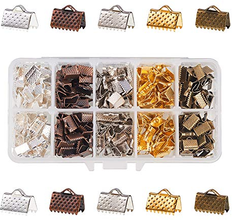 PH PandaHall 400PCS 5 Colori Nastro di Ferro finisce Bracciale Fermaglio di Ferro Fine Bracciale Segnalibro Pinch Crimp End Fine Cord Ends Crimp End in Pelle per Fare bigiotteria