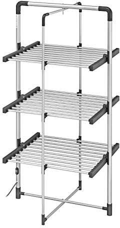 BLACK+DECKER 63099 3-Tier Heated Clothes Airer Aluminium, Cool Grey, 140cm x 73cm x 68cm