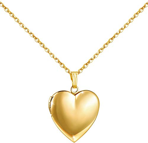 YOUFENG Love Heart Locket Necklace that Holds Pictures Polished Lockets Necklaces Birthday Gifts Gold