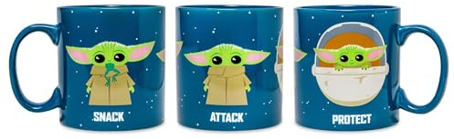 Silver Buffalo Star Wars The Mandalorian The Child Baby Yoda Grogu Protect Attack Snack Tazza da caffè in ceramica, 567 ml