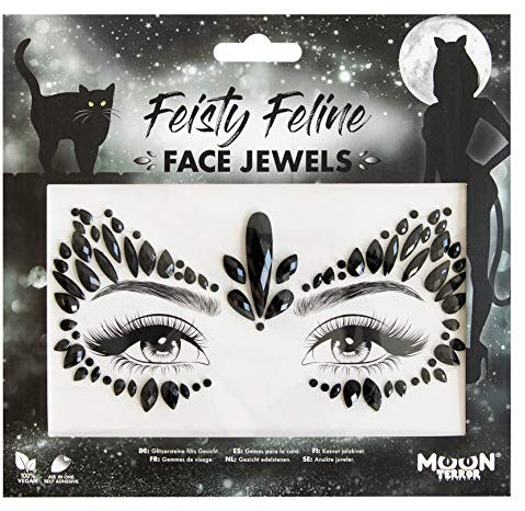 Moon Terror Joyas para la cara | Felino luchador | Cara del festival Gemas corporales, maquillaje SFX, pegatinas de brillo de ojos de maquillaje de cristal, joyas de tatuajes temporales Rojo Medio