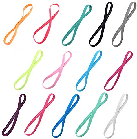Vegena 14 Stück Haarband Sport Anti Rutsch, Yoga Haarband Sport Stirnbänder Schlanke Elastische Haarbänder, rutschfeste Stirnbänder für Damen Herren Fussball Yoga Jogging Golf, 14 Farben