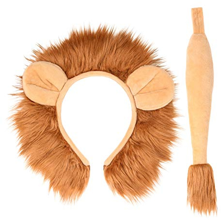 Kostümzubehör-Set Löwe Haarreif mit Ohren und Schwanz Braun Fell