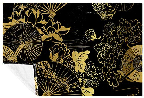 BestIdeas Chinese Chinese Fans And Lotus Prints Soft Warm Cozy Blanket Throw for Bed Couch Sofa Picnic Camping Beach, 150 * 200cm