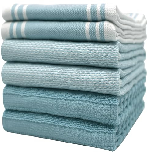 Bumble Küchenhandtücher - Geschirrhandtücher Handtücher Baumwolle – 6er Pack – XL Größe 50 x 70 cm – Edle, Weiche und Robuste Ringspinnbaumwolle in 3 Verschiedenen Texturen (Aqua)