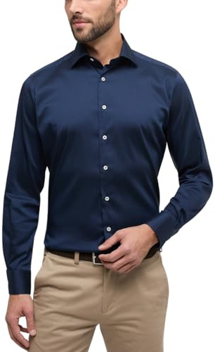ETERNA Langarm Hemd Modern Fit, Performance Shirt Stretch, unifarben (Marine, W40 Langarm)