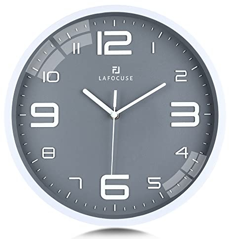 Lafocuse 3D Große Ziffern Grau Wanduhr Lautlos, Modern Wanduhr Küche, Ohne Ticken Leicht zu Lesen Deko für Wohnzimmer Schlafzimmer Büro 30cm