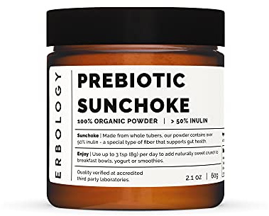 Erbology Organic Jerusalem Artichoke Powder 60g - 30 Servings - Over 50% Prebiotic Inulin - Supports Gut Health and Promotes Diverse Microbiome - Sustainably Sourced in Europe - Vegan - Gluten-Free
