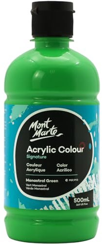 MONT MARTE Signature Monastral Green Acrylic Paint, 16.9oz (500ml), Semi-Matte Finish, Suitable for Canvas, Wood, Fabric, Leather, Cardboard, Paper, MDF and Crafts