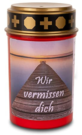 Kimiza Kunststoff - LED Motiv - Grabkerze mit Flackerlicht, Brenndauer ca. 200 Tage, incl. Batterien und 6 Stunden Timer (Steg, rot)