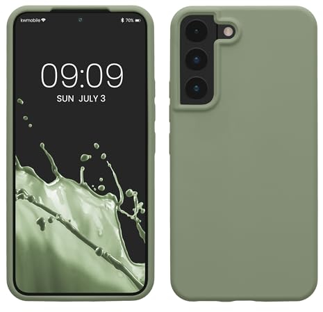 kwmobile Schutzhülle kompatibel mit Samsung S22 Hülle - Silikon Case Handyhülle S22 - Handyhülle Samsung S22 weiche Oberfläche - kabelloses Laden - Graugrün
