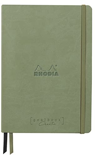 Rhodia 194446C - Rhodiarama Goalbook Creation DIN A5 mit festem Umschlag, 80 Blatt glattes, schwarzes Mayapapier punktkariert/dot 120g, mit Gummizugverschluss, 1 Stück, Seladon
