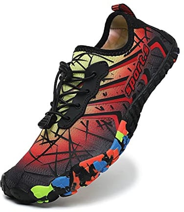 ziitop Badeschuhe Damen Herren Strandschuhe Schnell Trocknend Wasserschuhe Drainagelöcher Strand Schwimmschuhe Unisex Barfußschuhe für Kajakfahren Studio Traillauf Wandern(EU44 Farbverlauf rot)