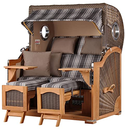 bene living Strandkorb Ammersee Grande XL Teak Bullauge - PE grau - Modell 522-2,5-Sitzer inkl. Liftersystem