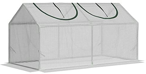Outsunny Serra da Giardino a Casetta con Copertura in PE, Serra per Orto con Picchetti e Bordi Estesi per Piante e Fiori, 120x60x60cm, Bianco