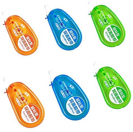MEISO 6 Stück Doppelseitiges Klebeband Roller, 8mm*5m Kleberoller Permanent Adhesive Tape Pen für Basteln, Kartenherstellung, Bullet Journal, Scrapbooking, Schule und Büro