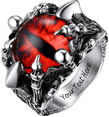 PROSTEEL Gotik Böser Blick Ring für Männer Edelstahl Herren Punk Stil personalisiert Ring mit Dämon Schädel Größe 64 Todesklaue Fingerring Modeschmuck Accessoire für Halloween