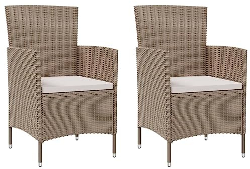 vidaXL 2X Gartenstuhl mit Kissen Gartensessel Essstuhl Stuhl Sessel Terrassenstuhl Balkonstuhl Gartenstühle Gartenmöbel Poly Rattan Beige