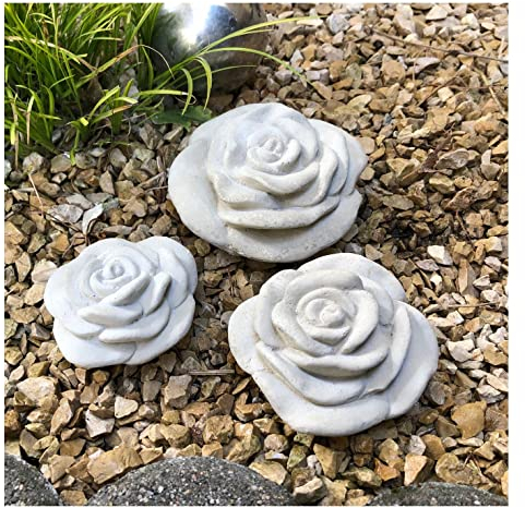 Radami 3 er Set Steinrose Stein Rose Rosenblüte Blüte Blumen Steinguss frostfest wetterfest Garten Deko, Handarbeit