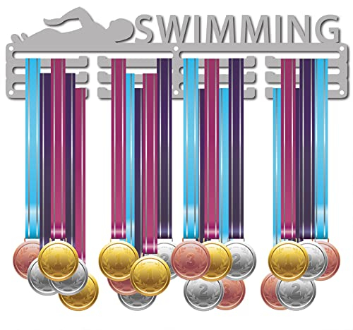 CREATCABIN Medaillenhalter Sport Schwimmen Schwimmer Medaillenständer Wandhalterung Aufhänger Medaillenhalter Läufer Aufbewahrung 3 Sprosse Medaillengewinner Über 60 Medaillen