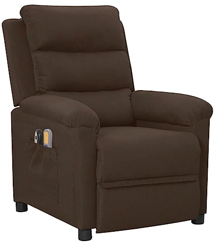 vidaXL Massagesessel, Sessel Verstellbar Elektrisch, Relaxsessel mit Liegefunktion Vibrationsfunktion, Fernsehsessel Liegesessel, Dunkelbraun Stoff