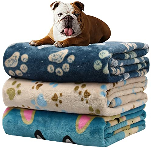 Hundedecke, waschbar fleecedecke, katzendecke, 3 Pack Weiche Warme Haustier Decken für Kleine Mittlere Hunde Katzen, Mit niedlichem Knochen-Druck, Haustierdecke Schlafmatte für Sofa Bett,76 * 52CM