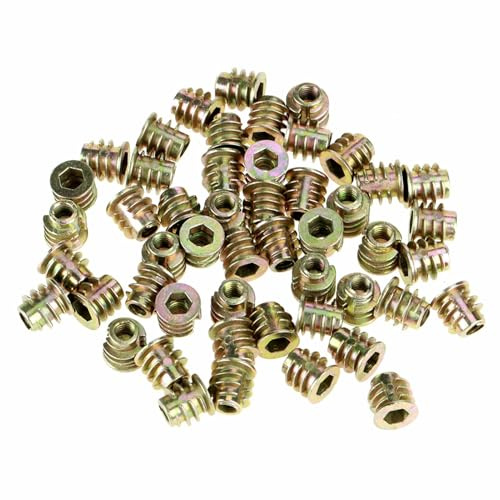 Einschraubmuttern M4 x 8 mm Zinklegierung Innensechskant | Gewindeeinsätze für Holzmöbel, Möbelmontage, Zinklegierung, M4 Innengewinde, 50 Stück, Kompatibel mit Holz