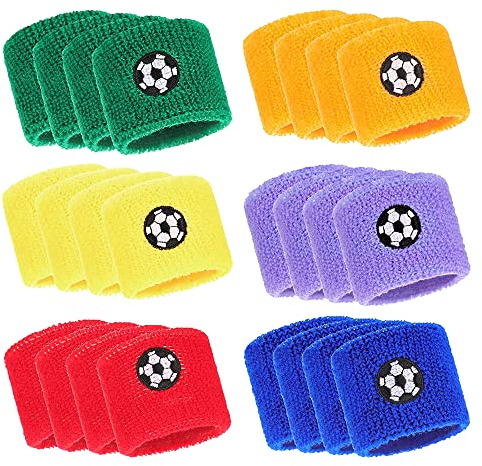 mizikuu 24 Stück Kinder Sport Armbänder, Schweißband Fussball Schweißbänder Handgelenk Sport Wristbands Absorbierende für Fußball Basketball, Leichtathletik 6 Farben