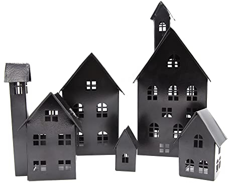 UNUS Set of 5 Decorative Metal Shed Houses for Garden, Terrace, Balcony or Home (Black)