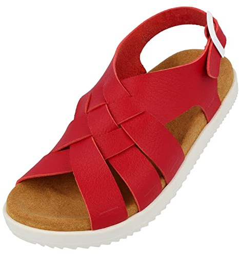 HAFLINGER Elba Summer Slide vegane Pantolette Sandale mit Riemen rot (1728), Gr. 42