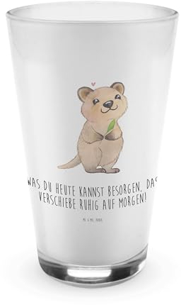 Mr. & Mrs. Panda Glas Quokka Happy - Geschenk, lustige Sprüche, Tiermotive, Dinge erledigen, Tiere, Cappuccino Glas, Verschieben, Gute Laune,