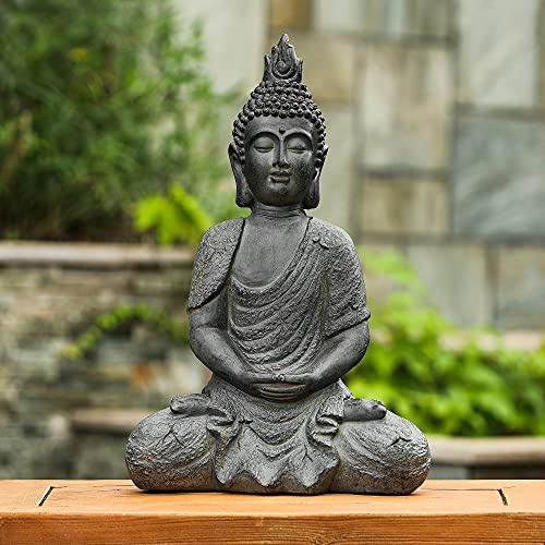 LuxenHome - Estatua grande de Buda para exteriores e interiores, piedra de fibra de 22 pulgadas, estatuas de jardín de Budas meditadores, esculturas y estatuas de jardín de Buda Zen, estatuas al aire