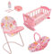 Nursey Playset | 7 Piece Nursery Playset Doll Highchair, Doll Crib, Doll Car Seat & Reusable Cutlery Set | Prams, Pushchairs and Dolls Accessories for Boys & Girls Age 3+