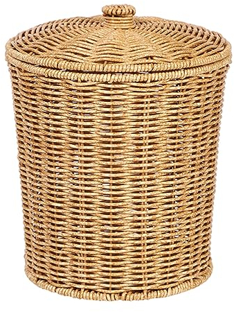 Kichvoe Papelera De Mimbre Papelera De Mimbre Cesta De Basura Con Tapa Cesta De Lavandería Tejida A Mano Cesto De Ropa Contenedor De Ropa Para El Baño Del Hogar