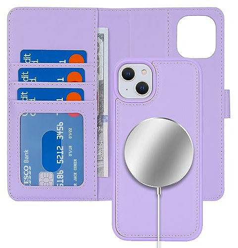 Ｈａｖａｙａ case for iPhone 14 and iPhone 13 Case Wallet Magsafe Compatible 2 in 1 Detachable with Card Holder Pu Leather Flip Folio Credit Card Slots Stand Magnetic Shockproof Phone Cover (6.1)-Purple