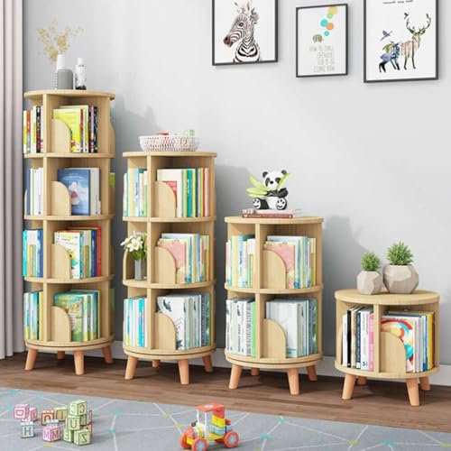 ZWPILY Drehbares Bücherregal Drehbar Massivholz Drehregal Holzregal 360° Grad Standregal CD/DVD Aufbewahrung, Multifunktionales Holz Lagerregal für Kinder & Erwachsene,1 Layer 46x46x31cm