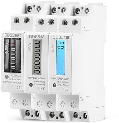 Einphasiger Zweidraht-Wattmesser mit LCD-Hintergrundbeleuchtung, Stromverbrauch, Watt-Energiezähler, KWh, AC 5–32 A, 230 V, 50 Hz, elektrische DIN-Schienenmontage, 1 Stück ( Color : DDS518C Analog )