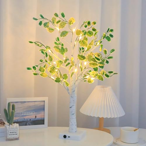HFHungkeong Weihnachtsbaum künstlicher Mini Weihnachtsbaum Tisch Bonsai Dekoration mit warmweißen LED Lichtern und künstlichen Blättern für Zuhause Weihnachtsfeier Jahrestag USB oder Batterie50 cm